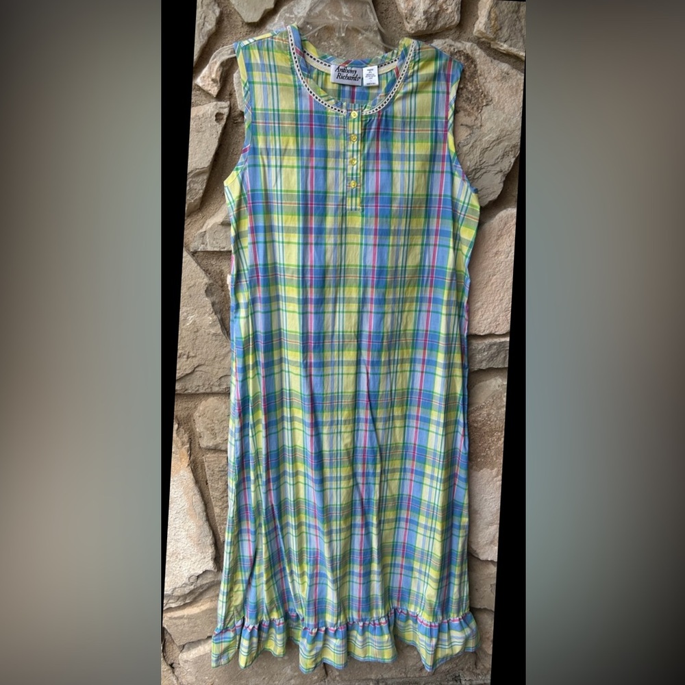 ANTHONY RICHARDS Nightgown House Dress Large Multicolor Plaid Sleeveless‎ NWOT